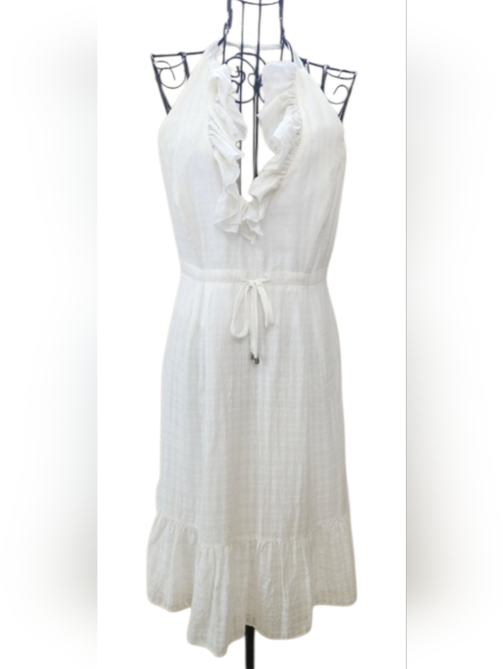 Lilly Pulitzer Silk Cotton Halter Dress Off White Structured Bodice Size 4